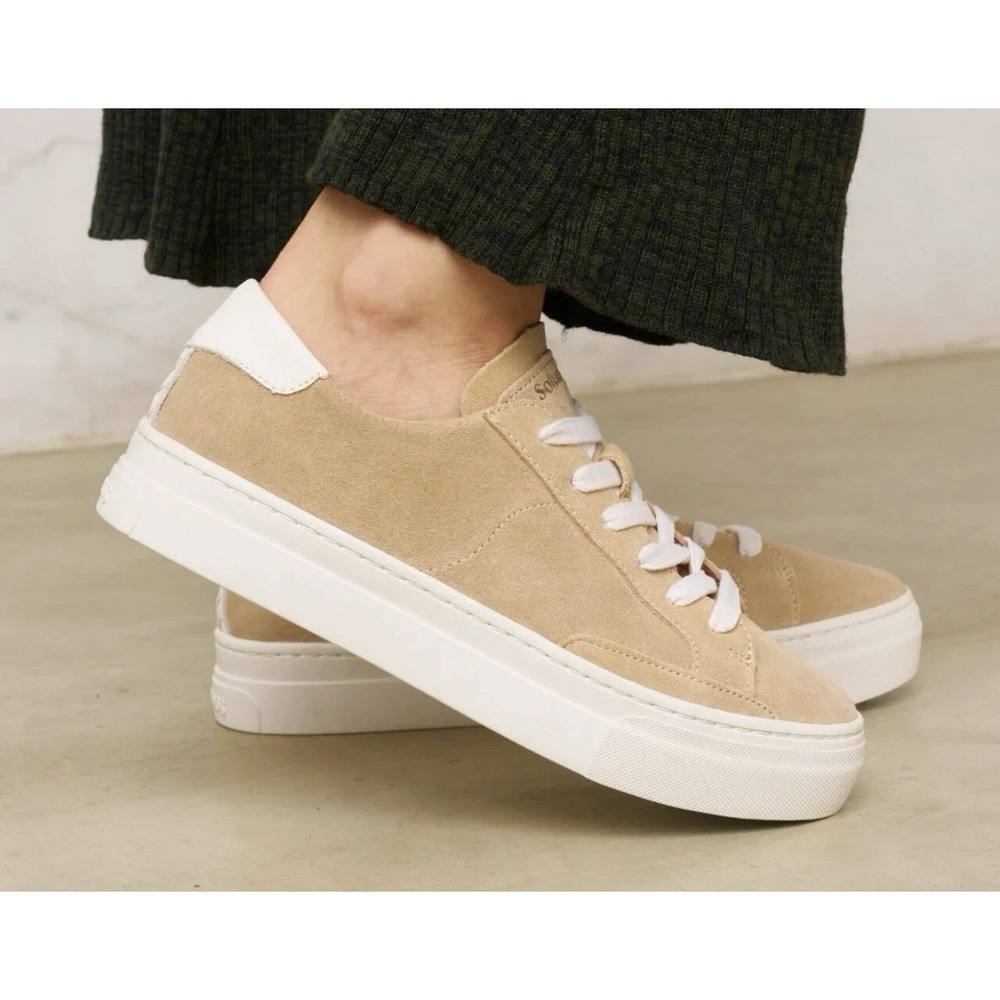 Soludos Sneakers Women's Ibiza Leather Lace Up Beige Tan Suede Coastal Shoes 8